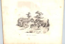 Antique Pencil Drawing: Pyles Mill, Allerford, Somerset.