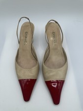 DÉCOLLETÉ VINTAGE CHANEL PELLE NUDA ROSSA VERNICE BERRETTO PUNTA TACCO SLINGBACK DONNA TAGLIA 41/10,5