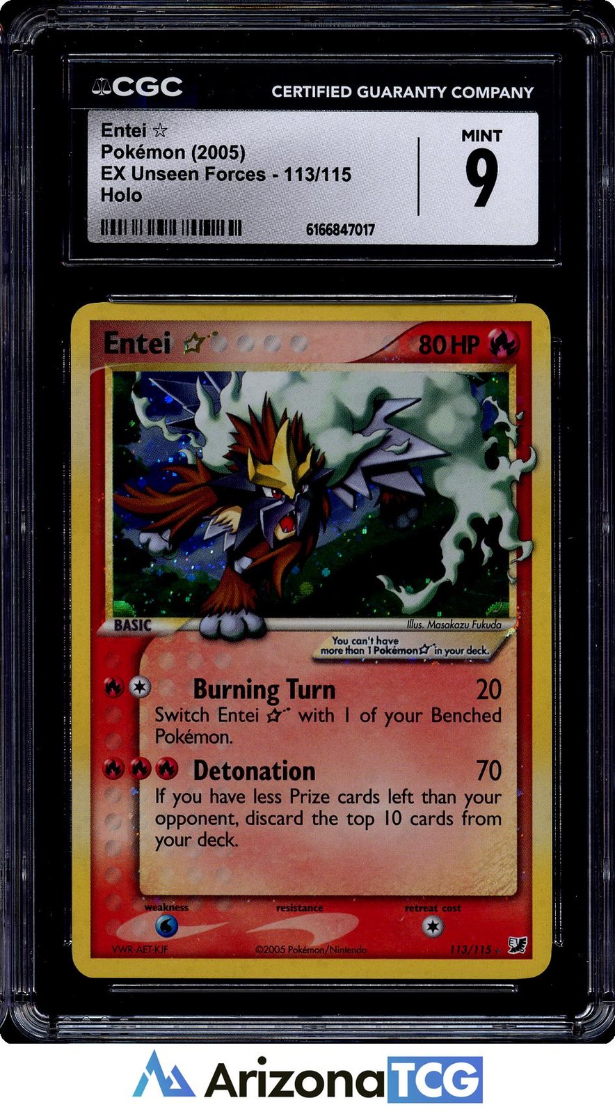Pokemon 2005 Gold Star Entei 113/115 Holo EX Unseen Forces CGC 9