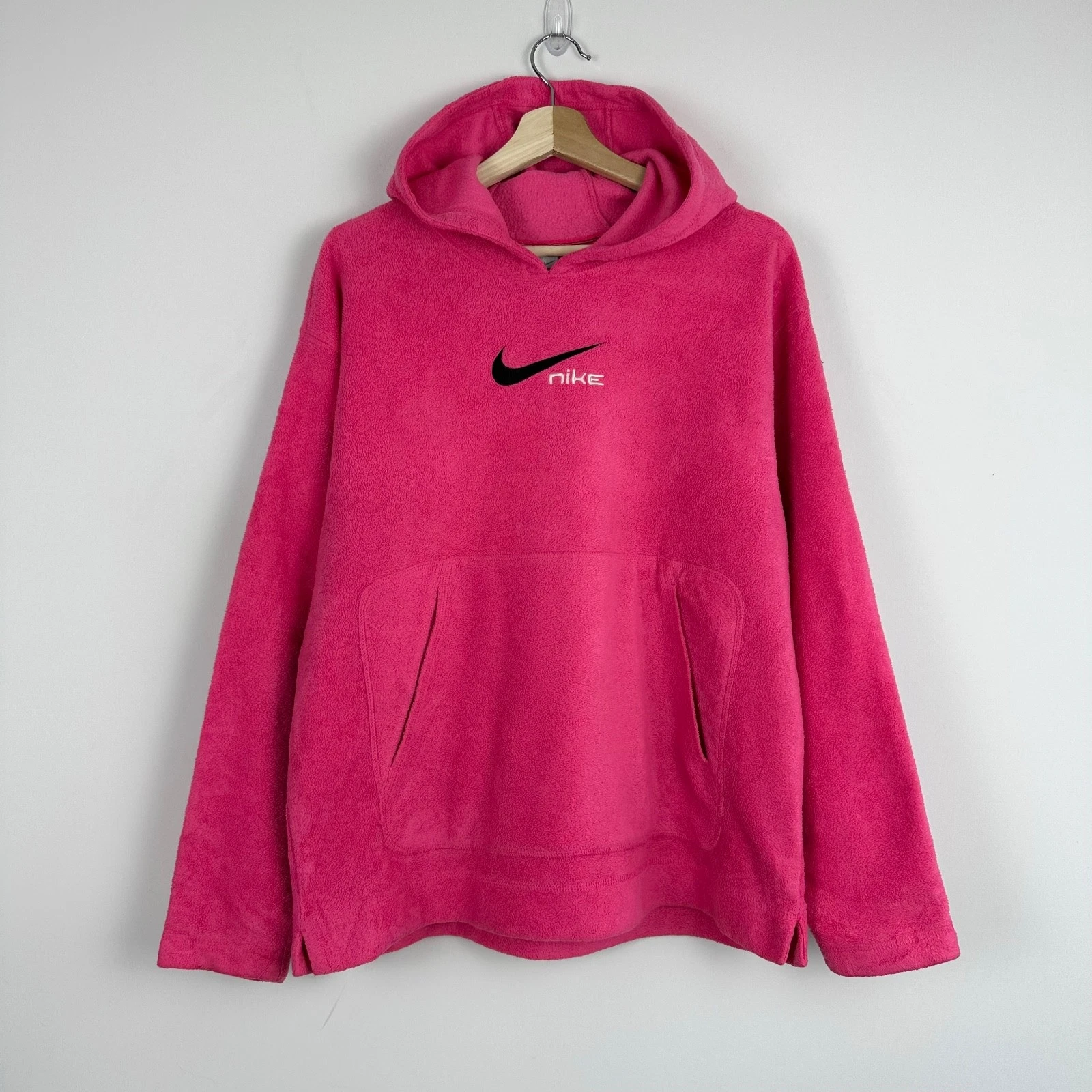 Vintage Y2K Nike Fleece Hoodie Womens Large Pink Center Embroidered Swoosh