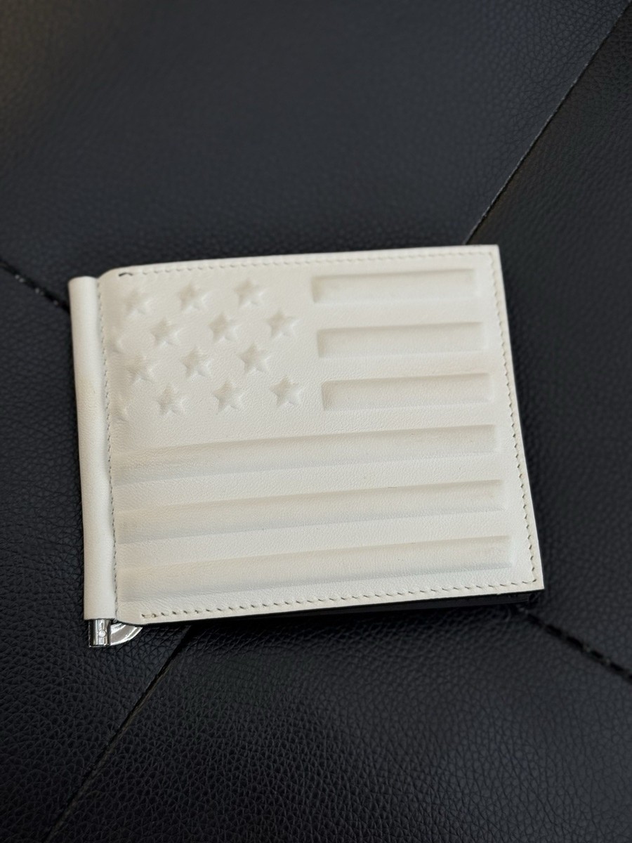 Auth GIVENCHY Bifold Wallet White USA Flag Leather - 100