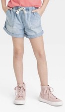 Girls' High-Rise Lightweight Utility Jean Denim Shorts Cat  Jack Blue L 10/12 