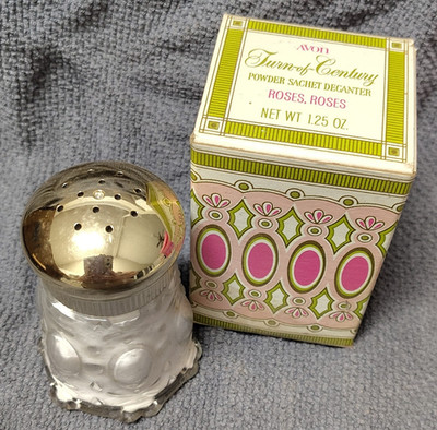 Avon Turn-of-Century Roses Powder Sachet Decanter Bottle with Box