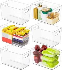 6 Pack Clear Plastic Bins 11" Large Pantry Organizer Fridge Storage Containers