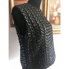 Vintage Sequin Black Sleeveless Top Dressy Event