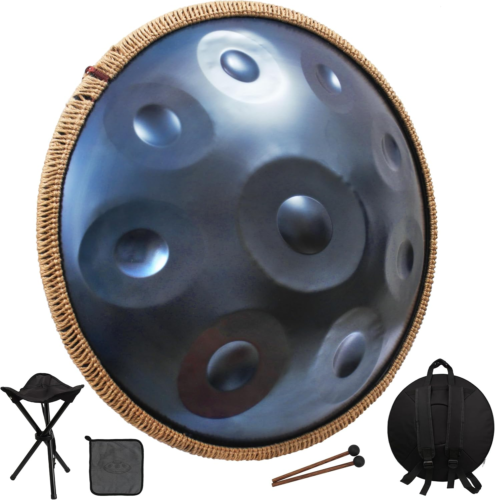 22" D Kurd Handpan Drum 9 Notes 440Hz Tuned Pro Steel Drum Instrument for Adults