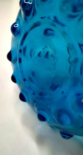 Vintage MCM Aqua Blue Hobnail (Spikes) Hand Blown Glass Vase - Picture 11 of 12