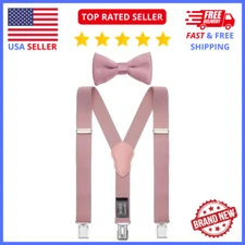Pink Suspenders & Bow Tie Set – Adjustable Wedding Outfit for Groom & Groomsmen