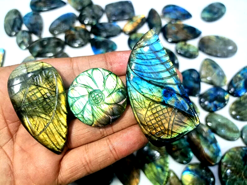 AAA Natural Multi Labradorite Carving Wholesale Lot Untreated Cabochon Gemstones - Picture 2 of 5