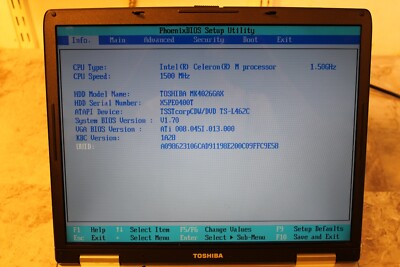 Toshiba Satellite L25-S1215 40GB HDD Windows XP 1.12Gb Ram Celeron