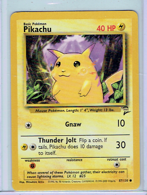 PIKACHU Pokemon 40 HP TYPE 2 BASE 87/130 GNAW | eBay PIKACHU Pokemon 40 HP TYPE 2 BASE 87/130 GNAW | eBay