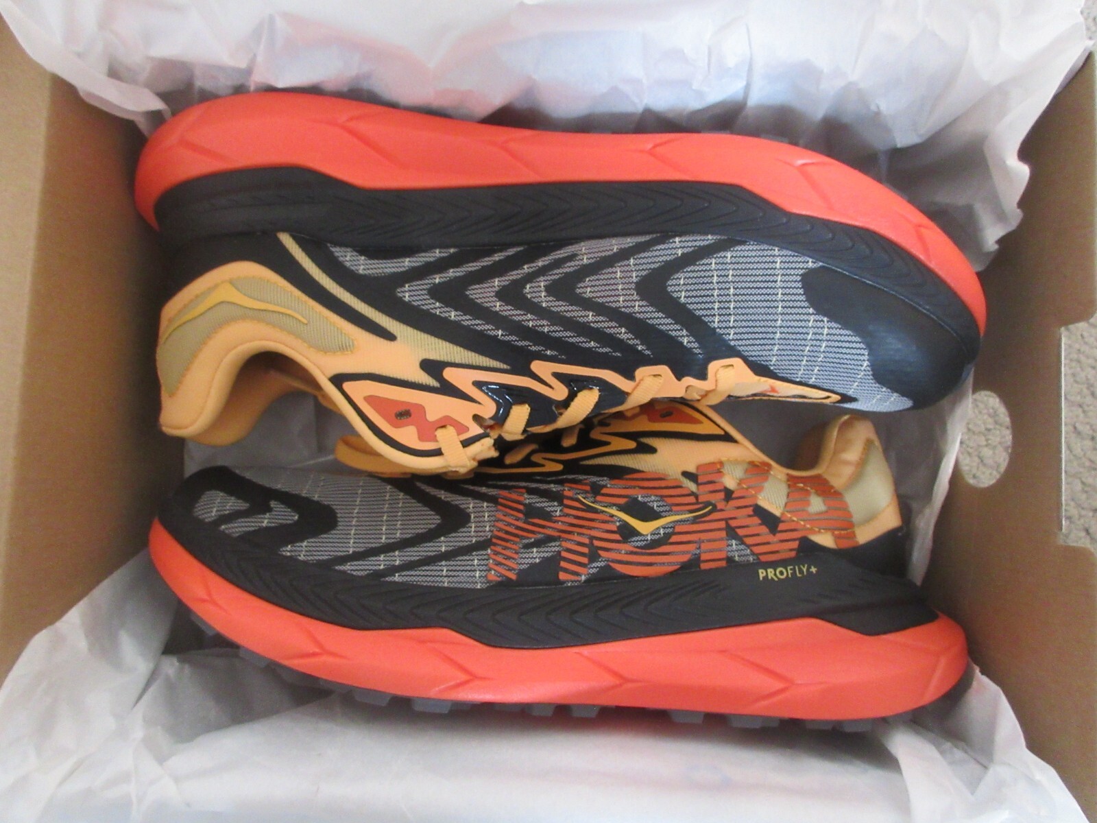 Men's New Hoka Tecton X 2 Trail Running Shoes Size 9.5 Color Black - Flame