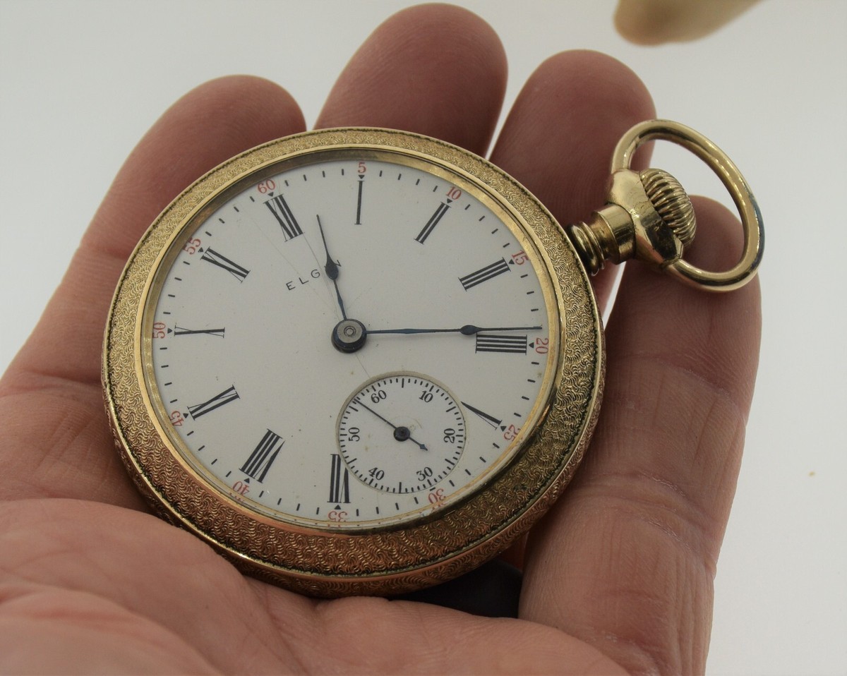 VINTAGE ELGIN NATIONAL GOLD FILLED SIDEWINDER POCKET WATCH 54MM