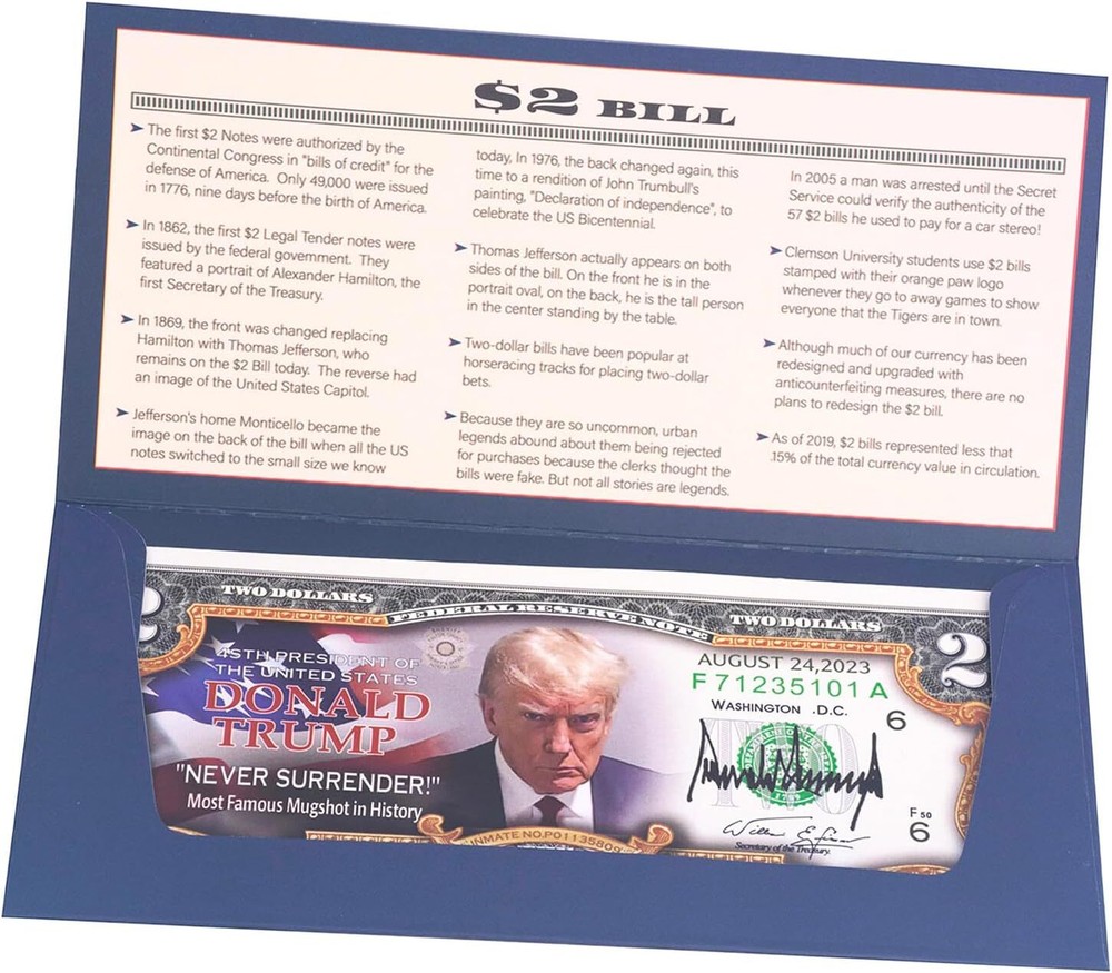 Trump 2 Dollar Bill Never Surrender Mugshot Donald Money 2024 Trump...