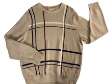 mens Dockers Pullover Sweater Sz L Beige Color Blocking 100 Cotton