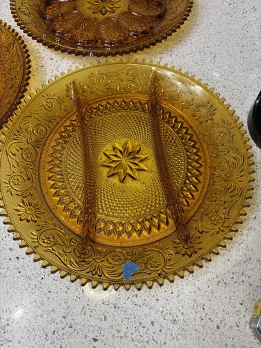 3 Indiana Tiara Amber Sandwich Glass Deviled Egg Divided Serving Tray Sawtooth* - Picture 7 of 10