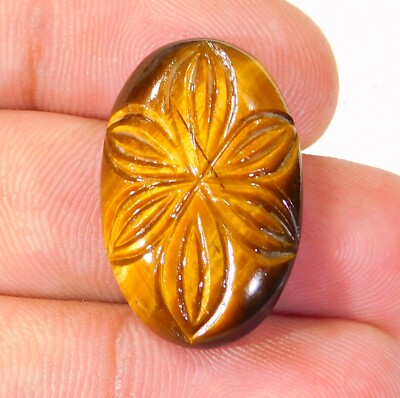 27.CT Top Natural Golden Fire Tiger Eye Carving Oval Cabochon Gemstone MZ=93