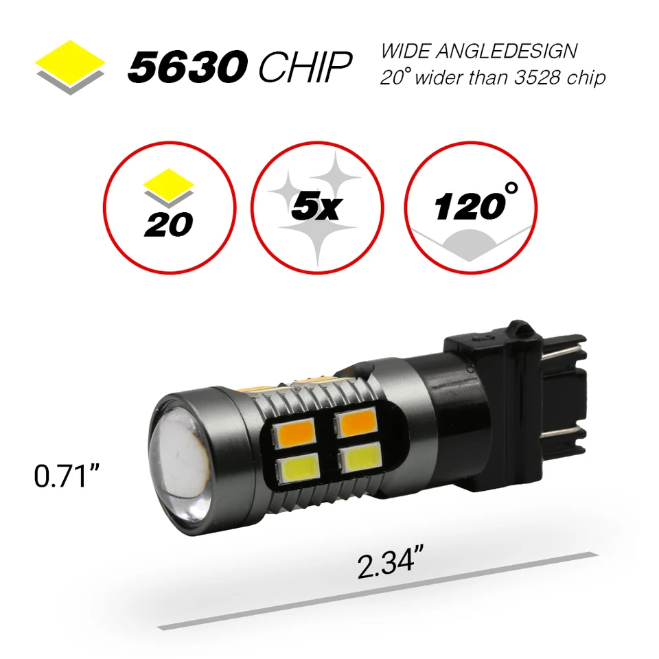 3157 Doble Color Switchback Ámbar/Blanco 6000K 20-LEDs Proyector Señal de Giro Bombillas Foto 2 de 4