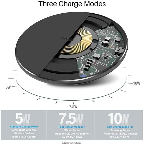TOZO W1 Wireless Charger Aluminum Fast Charging Pad with USB-C Cable Universal - Picture 44 of 73