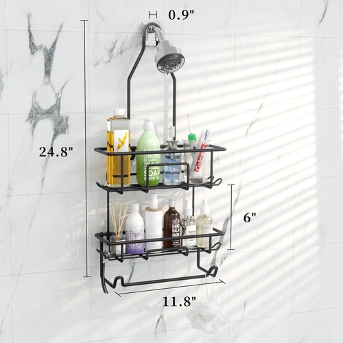 Shower Caddy Hanging over Shower Head with 10 Hooks for Razor Shampoo Holder - Picture 4 of 6