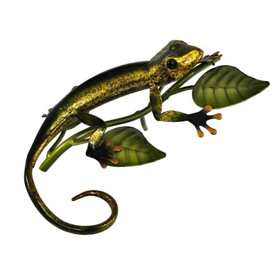 Metal Lizard Gecko Branch Leaf Sculpture Decorative
