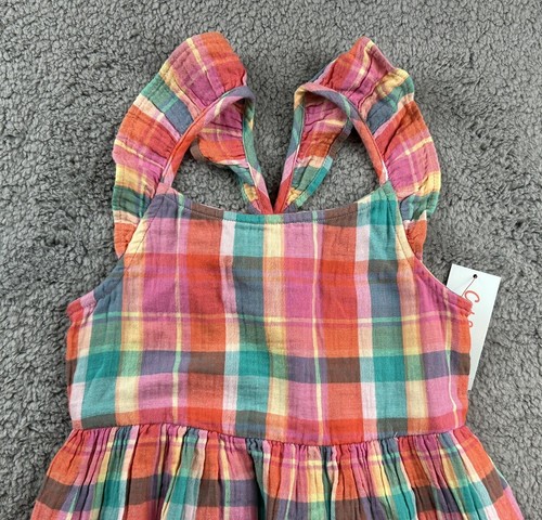Cat & Jack Girl's Size Medium (8) Flutter Sleeve Plaid Dress Multicolor - Picture 3 of 9