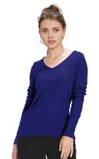 Women Ladies Plain Basic T-Shirt Top Vest Cotton Tshirts **LONG SLEEVE V NECK**