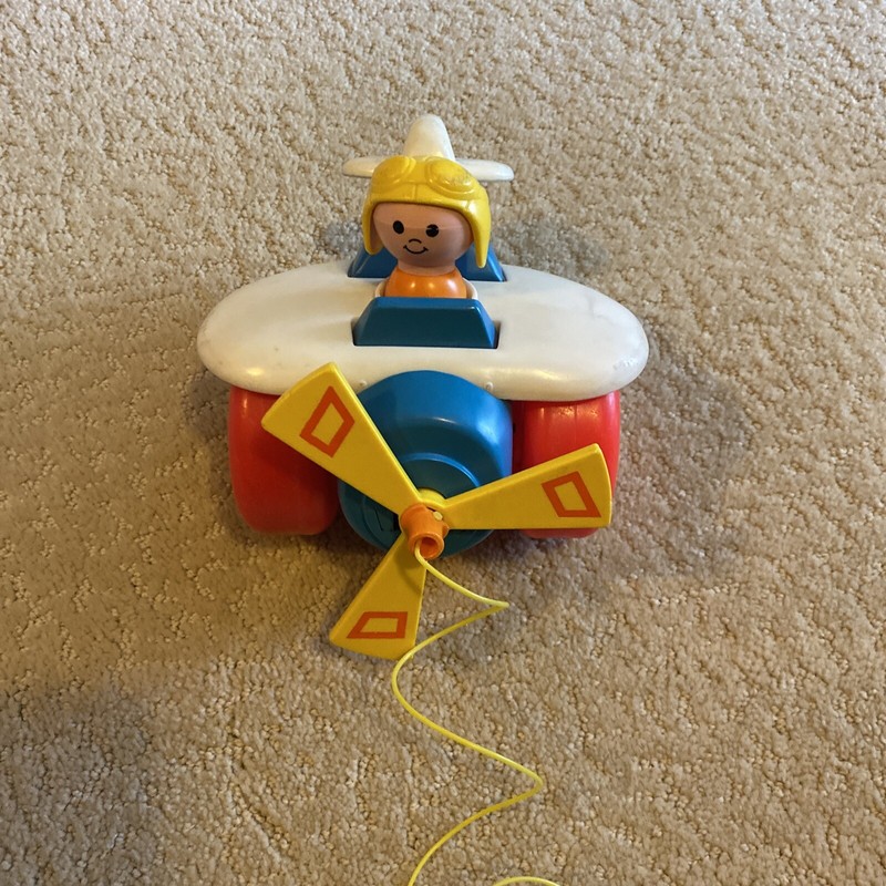 Vintage Fisher Price Little People Airplane With Pilot #2017 Pull Toy 7" 1980
