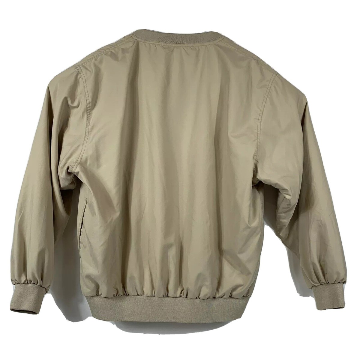 【IONSEOUL】Pure V-neck Nylon Warm Up Sweatshirt 4FM124 FAHRENHEIT V Neck Mens Sz L Beige Golf Embroidered
