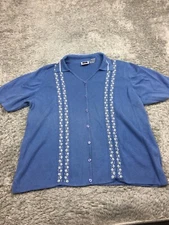 CST Sport Button Up Top Woman Size 2X Blue Short Sleeve Ramie Thick