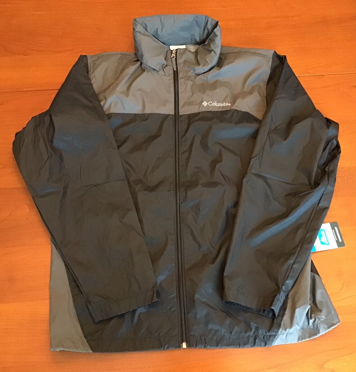 Columbia Glennaker Lake Men LARGE Black Gray Packable Zip Hooded