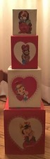 Pottery Barn Kids Valentine's Day Blocks Set of 4 Vintage Retro Style 2010 RARE