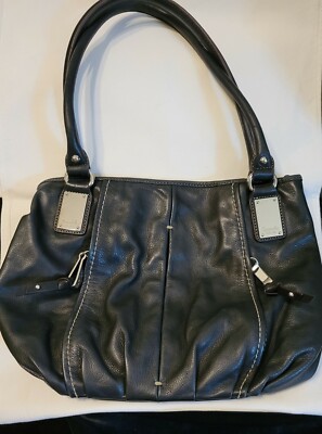 TIGNANELLO Supple Leather Hobo HandBag Black Doudle Handle Shoulder Tote Frame