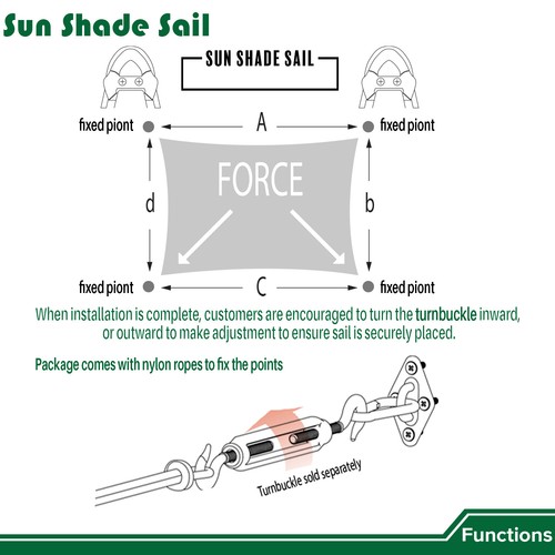 14FT Wire Rope Enhanced Sun Shade Cover Rectangle Sail For Patio Garden Balcony - Picture 35 of 42