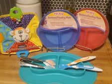 NUBY Feeding Lot  Sectioned Feeding Plate; Silicone Plate; Toy; Spoons