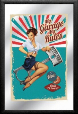 Garage My Rules Werkstatt Spiegel Mirror Wandspiegel Partykeller Kneipe