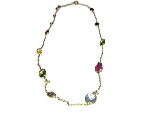 Multicolor Stone Necklace 925 Sterling Silver Gold Plated Necklace Wedding Gifts - Picture 2 of 3