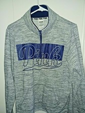 Victoria Secret PINK Quarter Half Zip Sweatshirt M Blue women gray logo