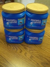 4 Maxwell House 25.6 Oz Empty Blue Plastic Coffee Cans  Lids/Great for Garages