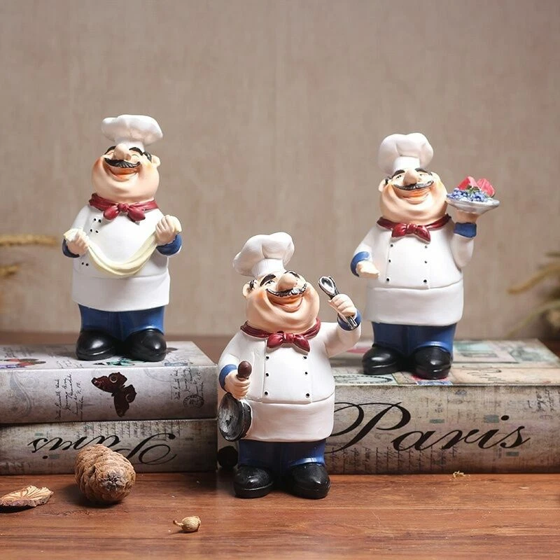 Figuras de chef de resina de cocina caprichosas de colección estatua pastelería adornos decoración de habitación Foto 3 de 4