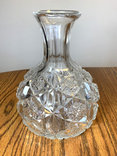 Vintage American Brilliant Etched Cut Glass Bulb Carafe Pour Pitcher Fluted Top