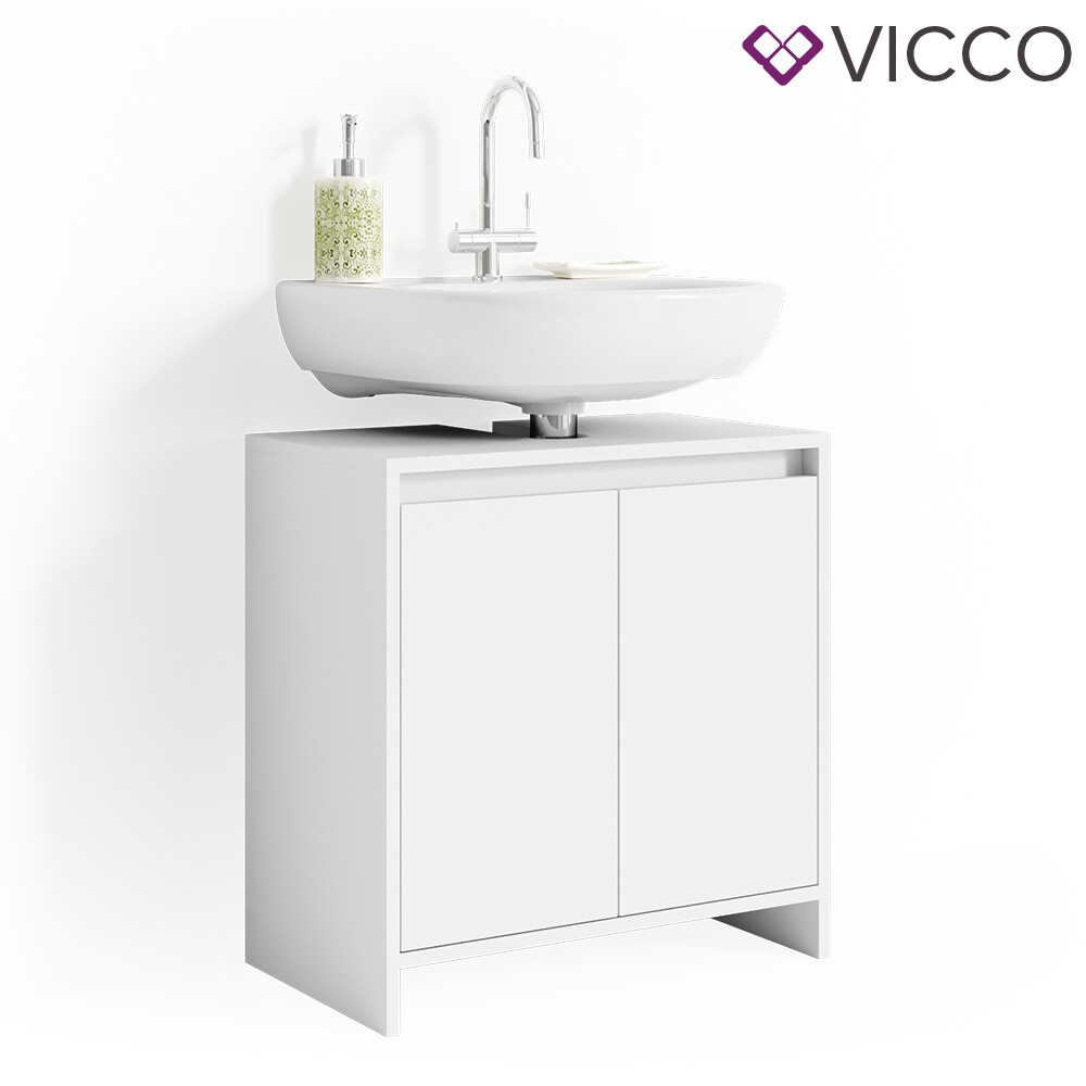 Vicco Meubles Bain Emma, Blanc, 58 cm, composé d'Un Meuble sous-lavabo, d'Une Armoire de Toilette et d'Une Colonne