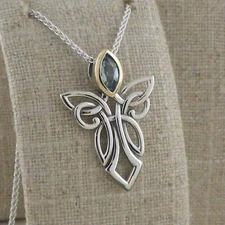 Large Sterling Silver & 10K Guardian Angel Pendant with Blue Topaz Keith Jack
