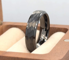 Tungsten Black Hammered 6mm Wedding Ring Engagement Band Men's Ring Women's Ring