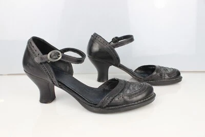 Escarpins ouverts cuir noir et dentelle ART T 38 / 39 Bon état - Photo 1/4
