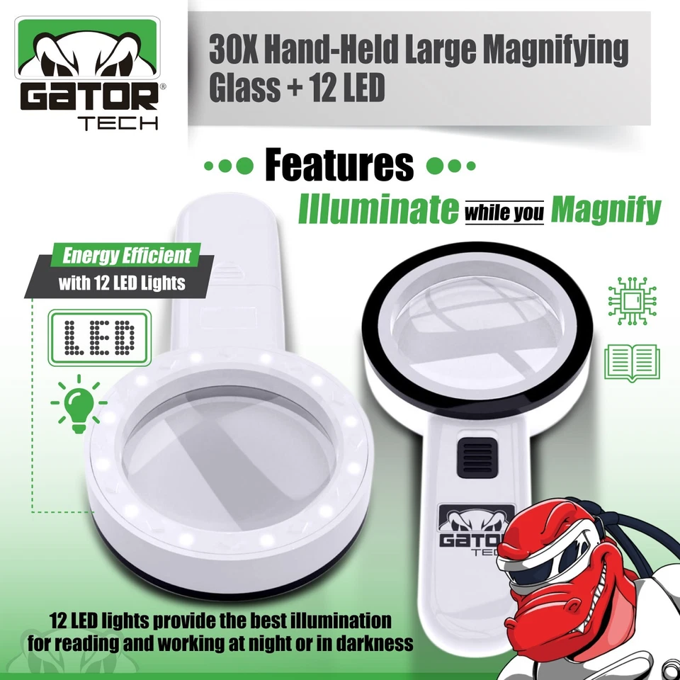 Lupa brilhante LED luz portátil jumbo iluminada 30X lupa grande - Imagem 3 de 4