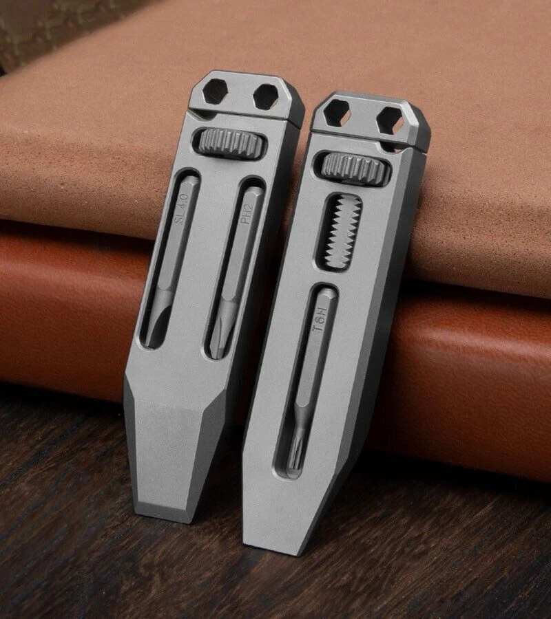 Mini Titanium Multi Tools Adjustable Wrench Pocket EDC Pry Bar Crowbar with Bits - Image 2 of 4