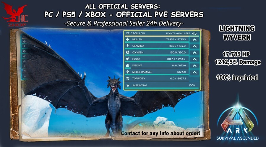ARK Survival Ascended – Wyvern Di Fuoco Colorata PVE – 16,3k HP 817% DM – PC/PS5/XBOX