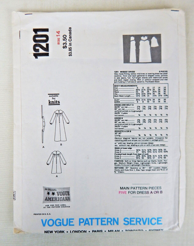 Vogue American Designer Leo Narducci Dress Pattern 1201 Size 14 UNCUT Original - Picture 2 of 2