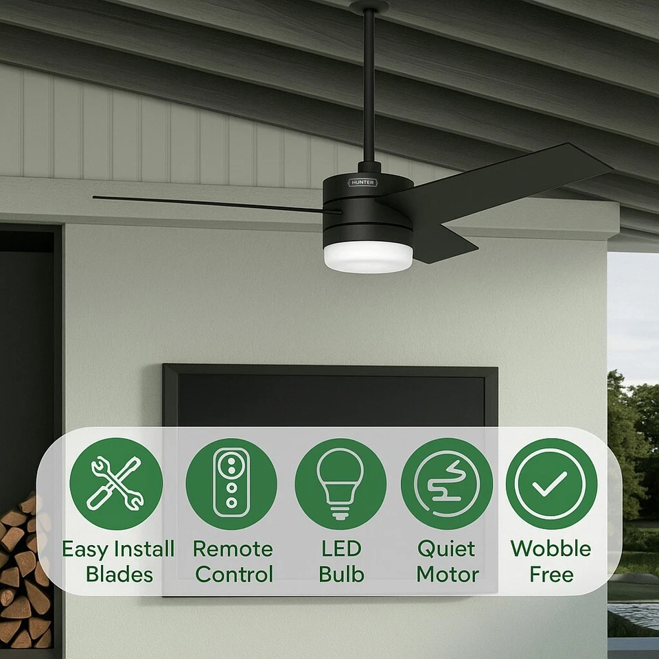 Hunter Fan 54 inch Casual Matte Black Ceiling Fan with Light and Remote Control - Image 4 of 4